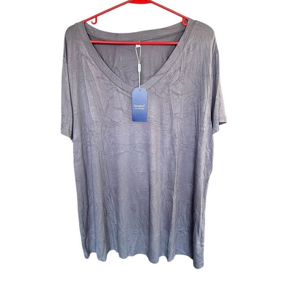 Sampeel Top Women's V-neck Lavender Stretch S/S 3XL Relaxed Oversized Comfort - Picture 1 of 9
